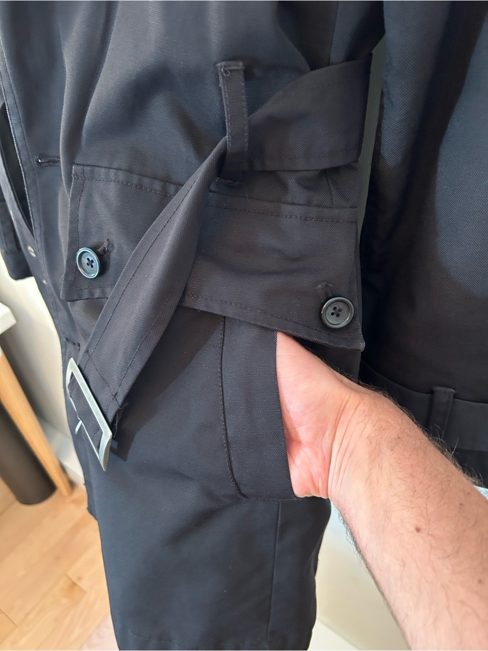 Men's Black Trench Coat with Belted Waist - Picture 10 of 10